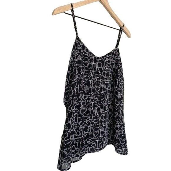 New York & Company Small Black & White Chain Link Spaghetti Strap Tank Top - Picture 2 of 8